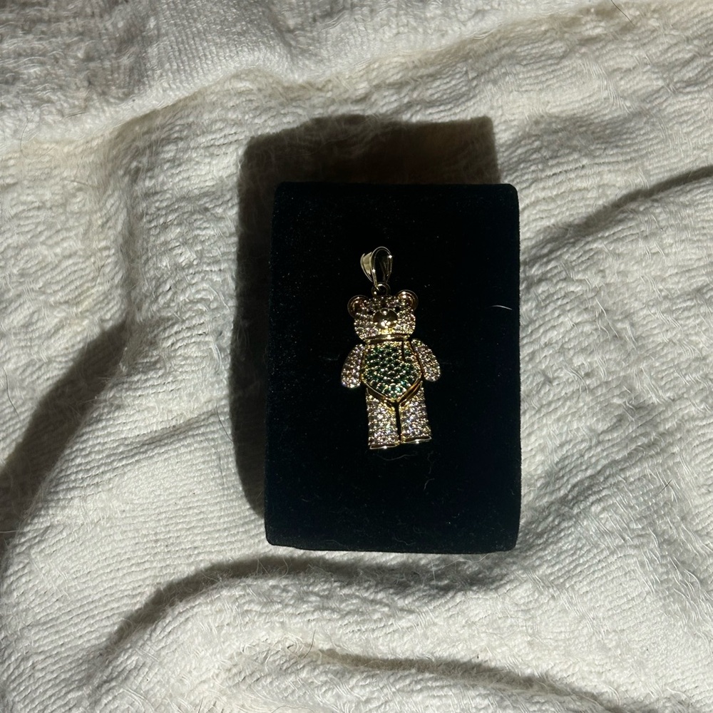 Cubic zirconia stainless steel bear pendant